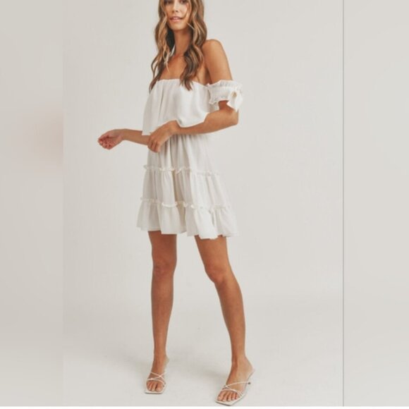 Mable Elegant Off-Shoulder White Mini Dress - Picture 1 of 7